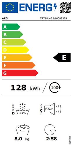 AEG TR718L4E SensiDry Στεγνωτήριο 8kg E με Αντλία Θερμότητας