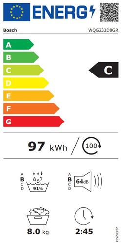 Bosch WQG233D8GR Στεγνωτήριο 8kg C με Αντλία Θερμότητας