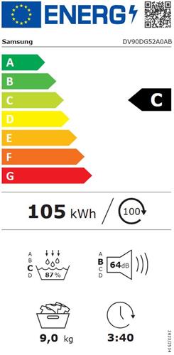 Samsung DV90DG52A0ABLE Στεγνωτήριο 9kg C με Αντλία Θερμότητας