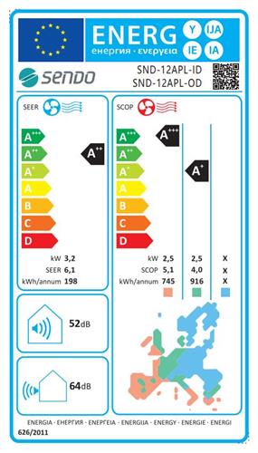 Sendo Apollo SND-12APL-ID/SND-12APL-OD Κλιματιστικό Inverter 12000 BTU A++/A+++ με WiFi
