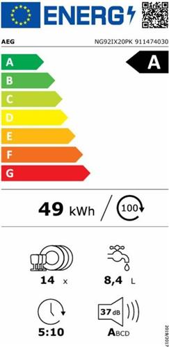 AEG NG92IX20PK Flexibility Πλήρως Εντοιχιζόμενο Πλυντήριο Πιάτων για 14 Σερβίτσια Π60cm