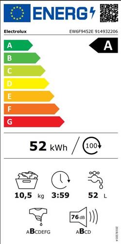 Electrolux EW6F9452E SensiCare Πλυντήριο Ρούχων 10.5kg με Ατμό 1400 Στροφών