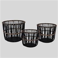 Eurolamp 819-00361 Σετ Διακοσμητικά Καλάθια Ψάθινα Μαύρο 36.5x36.5x30cm 3τμχ