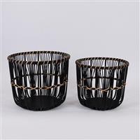 Eurolamp 819-00362 Σετ Διακοσμητικά Καλάθια Ψάθινα Μαύρο 32x32x28cm 2τμχ