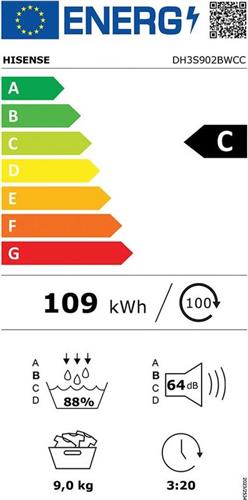 Hisense DH3S902BWCC Στεγνωτήριο 9kg C με Αντλία Θερμότητας