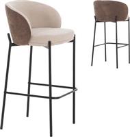 HomeMarkt Detton Σκαμπό Μπαρ με Πλάτη Επενδυμένο με Ύφασμα Μπεζ-Καφέ Σετ 2τμχ 55x50x97cm HM18430.02