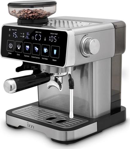 Izzy IZ-6026 Home Barista Ημιαυτόματη Μηχανή Espresso 1500W Πίεσης 20bar με Μύλο Άλεσης Ασημί