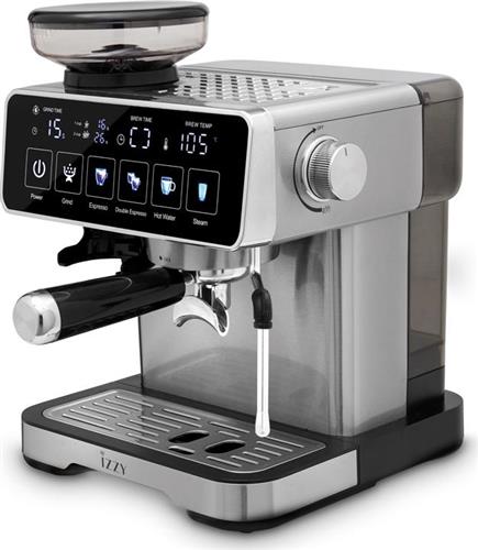 Izzy IZ-6026 Home Barista Ημιαυτόματη Μηχανή Espresso 1500W Πίεσης 20bar με Μύλο Άλεσης Ασημί
