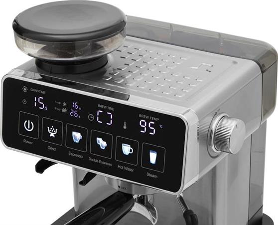 Izzy IZ-6026 Home Barista Ημιαυτόματη Μηχανή Espresso 1500W Πίεσης 20bar με Μύλο Άλεσης Ασημί