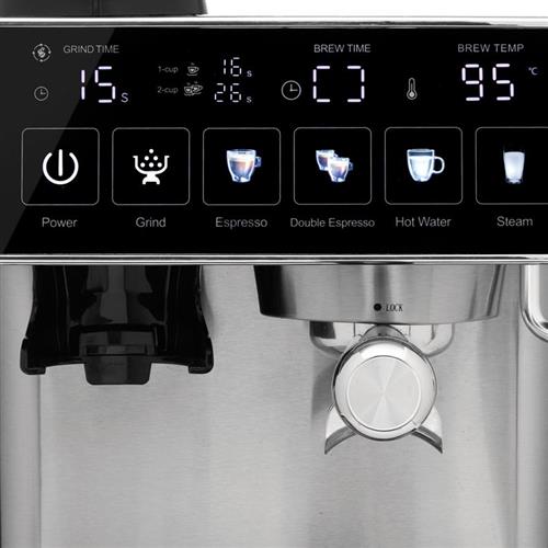 Izzy IZ-6026 Home Barista Ημιαυτόματη Μηχανή Espresso 1500W Πίεσης 20bar με Μύλο Άλεσης Ασημί