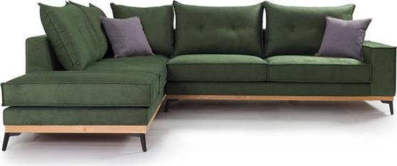 Pakketo Γωνιακός καναπές δεξιά γωνία Luxury II ύφασμα κυπαρισσί-ανθρακί 290x235x95cm