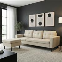 Pakketo Maneli Γωνιακός Καναπές με Αναστρέψιμη Γωνία Μπεζ 196x138x82cm 272-000004