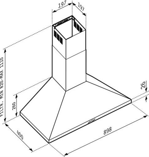 Pyramis Plus Classic Τετράγωνος Απορροφητήρας Καμινάδα 90cm Inox