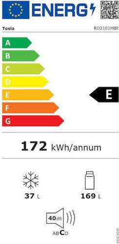 Tesla RD2101HBE Ψυγείο Δίπορτο 206lt Υ142.6xΠ54.5xΒ55.5cm Μαύρο