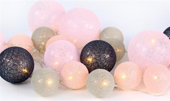 Aca 20 Χριστουγεννιάτικα Λαμπάκια LED Ροζ Μπαταρίας σε Σειρά Woven Ball Fairy Lights X07201160