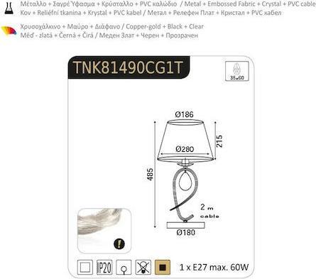 Aca Basilico Πορτατίφ με Μαύρο Καπέλο και Χρυσή Βάση TNK81490CG1T