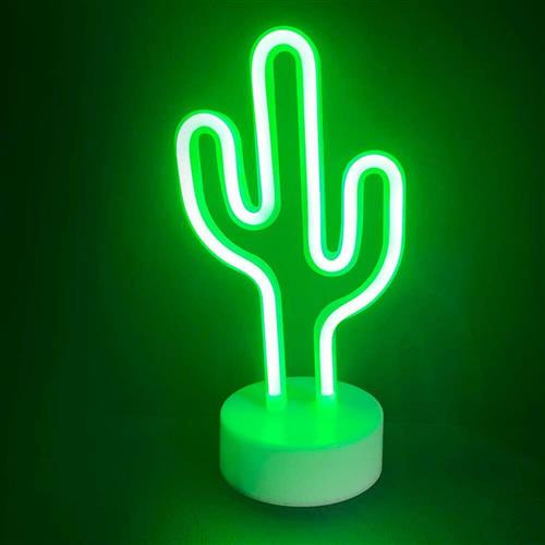 Aca Επιτραπέζιο Διακοσμητικό Φωτιστικό Κάκτος Neon Μπαταρίας σε Πράσινο Χρώμα X04455315