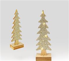 Aca Φωτιζόμενο Χριστουγεννιάτικο Διακοσμητικό Ξύλινο Δεντράκι 30.5cm Μπαταρίας Χρυσό X0741142