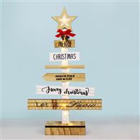 Aca Φωτιζόμενο Χριστουγεννιάτικο Διακοσμητικό Ξύλινο Δεντράκι με Επιγραφή 38cm Μπαταρίας Μπεζ X05121120