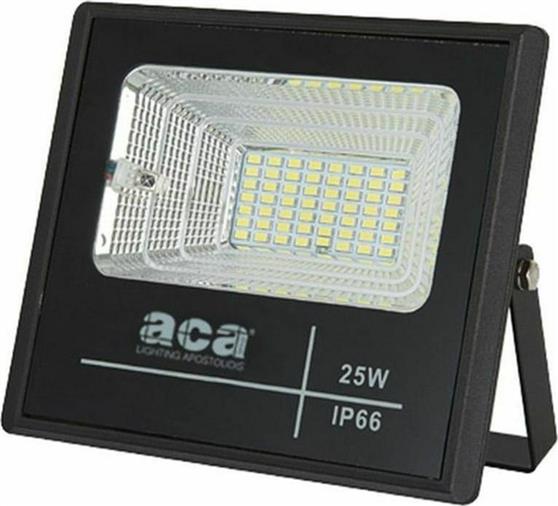 Aca Στεγανός Ηλιακός Προβολέας IP66 Ισχύος 25W με Τηλεχειριστήριο και Αισθητήρα Φωτός και Ψυχρό Λευκό Φως σε Μαύρο χρώμα SV2560