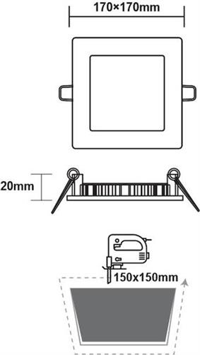 Aca Τετράγωνο Χωνευτό LED Panel Ισχύος 12W με Φυσικό Λευκό Φως 17x17cm PLATO1240SNM