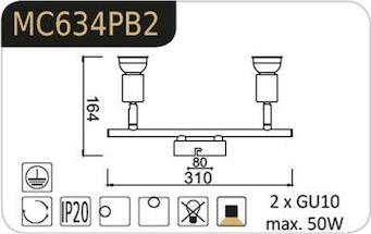 Aca Trinity Διπλό Σποτ με Ντουί GU10 σε Χρυσό Χρώμα MC634PB2