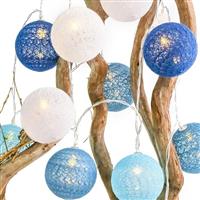 Aca Woven Ball Fairy Lights 20 Led Μπλε & Ασπρη Μπαταρίας