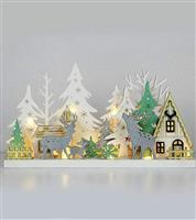 Aca Χριστουγεννιάτικο Φωτιζόμενο Διακοσμητικό Ξύλινο Χωριό Λευκό Μπαταρίας 30x30x5.7cm X05151114