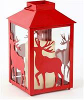 Aca Χριστουγεννιάτικο Μεταλλικό Φαναράκι Κόκκινο Μπαταρίας Reindeer 13x21cm X0711108