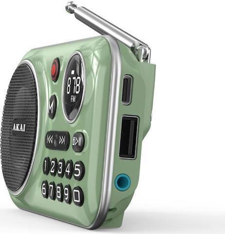 Akai APR-500 Ραδιοφωνάκι Επαναφορτιζόμενο με Bluetooth και USB Πράσινο 110583-0023