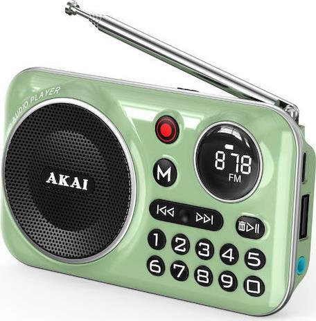 Akai APR-500 Ραδιοφωνάκι Επαναφορτιζόμενο με Bluetooth και USB Πράσινο 110583-0023