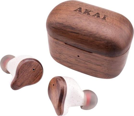 Akai BTE-W300ENC In-ear Bluetooth Handsfree Ακουστικά με Θήκη Φόρτισης Bamboo 110591-0011