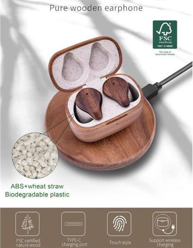 Akai BTE-W300ENC In-ear Bluetooth Handsfree Ακουστικά με Θήκη Φόρτισης Bamboo 110591-0011