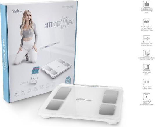 Amila Fit Body 10 Pro Smart Ζυγαριά 180kg με Λιπομετρητή & Bluetooth Λευκή 95362