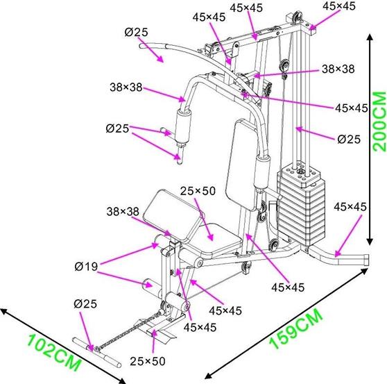 Amila HG250 Πολυόργανο Γυμναστικής με Βάρη 44.5kg