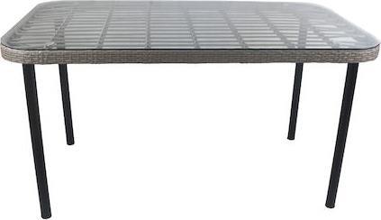 ArteLibre Amplas Τραπέζι Εξωτερικού Χώρου Μεταλλικό με Γυάλινη Επιφάνεια Γκρι 140x80x73cm 14510033