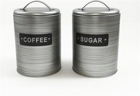 ArteLibre Κουτί Ζάχαρη/Καφέ με Καπάκι Μεταλλικό σε Ασημί Χρώμα 10.7x10.7x16.3cm 2τμχ 06510390