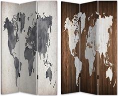ArteLibre Παγκόσμιος Χάρτης Διακοσμητικό Παραβάν από Καμβά με 3 Φύλλα 2 Όψεων 120x180cm 14680010