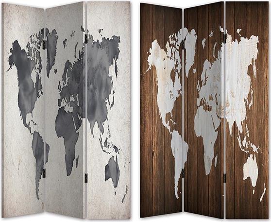 ArteLibre Παγκόσμιος Χάρτης Διακοσμητικό Παραβάν από Καμβά με 3 Φύλλα 2 Όψεων 120x180cm 14680010