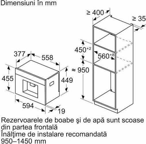 Bosch CTL7181B0 Αυτόματη Μηχανή Espresso Εντοιχιζόμενη 1500W Πίεσης 19bar με Μύλο Άλεσης Μαύρη