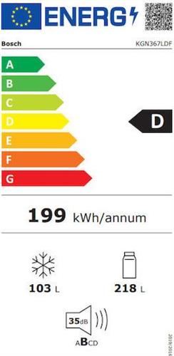 Bosch KGN367LDF Ψυγειοκαταψύκτης 321lt Total NoFrost Υ186xΠ60xΒ66.5cm Ασημί