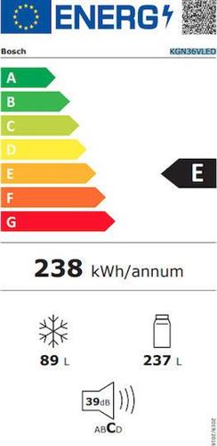 Bosch KGN36VLED Ψυγειοκαταψύκτης 326lt Total NoFrost Υ186xΠ60xΒ66cm Inox