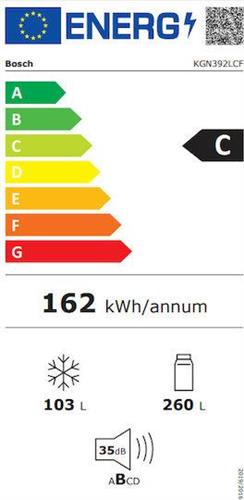 Bosch KGN392LCF Ψυγειοκαταψύκτης 363lt Total NoFrost Υ203xΠ60xΒ66.5cm Ασημί