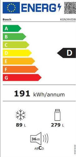 Bosch KGN39VIDB Ψυγειοκαταψύκτης 368lt Total NoFrost Υ203xΠ60xΒ66cm Brushed Steel