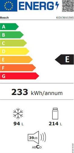 Bosch KGV36VLEAS Ψυγειοκαταψύκτης 308lt Υ186xΠ60xΒ65cm Inox