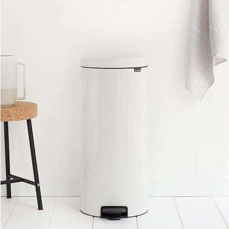 Brabantia New Icon Κάδος Απορριμμάτων από Ανοξείδωτο Ατσάλι Λευκός με Πεντάλ 30lt 080.1117/85