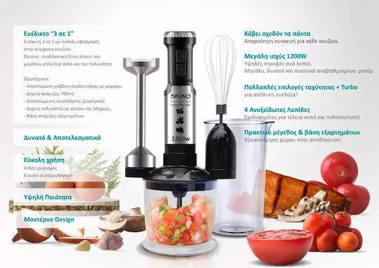 Bruno BRN-0093 Ραβδομπλέντερ με Ανοξείδωτη Ράβδο 1200W Ασημί