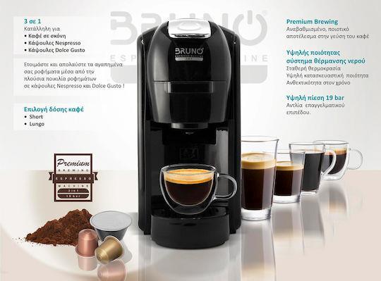 Bruno BRN-0124 Καφετιέρα 3 σε 1 για Κάψουλες Nespresso Original & Dolce Gusto Μαύρη