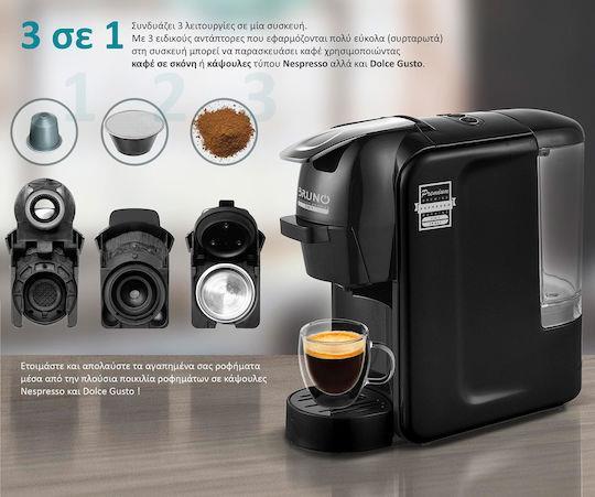 Bruno BRN-0124 Καφετιέρα 3 σε 1 για Κάψουλες Nespresso Original & Dolce Gusto Μαύρη