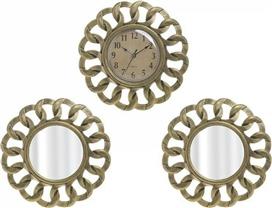 Click Ρολόι Τοίχου με 2 Καθρέπτες Καθρέφτης Αντικέ Αντικέ Χρυσό 25cm 6-20-284-0018